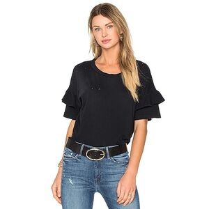 Current Elliott The Ruffle Roadie Distressed Tee Shirt in Washed Black Size 2